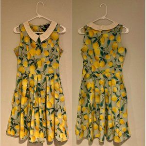 Dolly And Dotty The Main Squeeze Dress US Size 8 blue w lemons peterpan collar